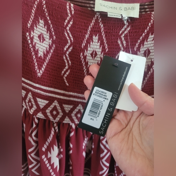 Sachin & Babi, Lola Short Printed Empire Dress, Aztec Borders Crimson - Size XS - Picture 3 of 11